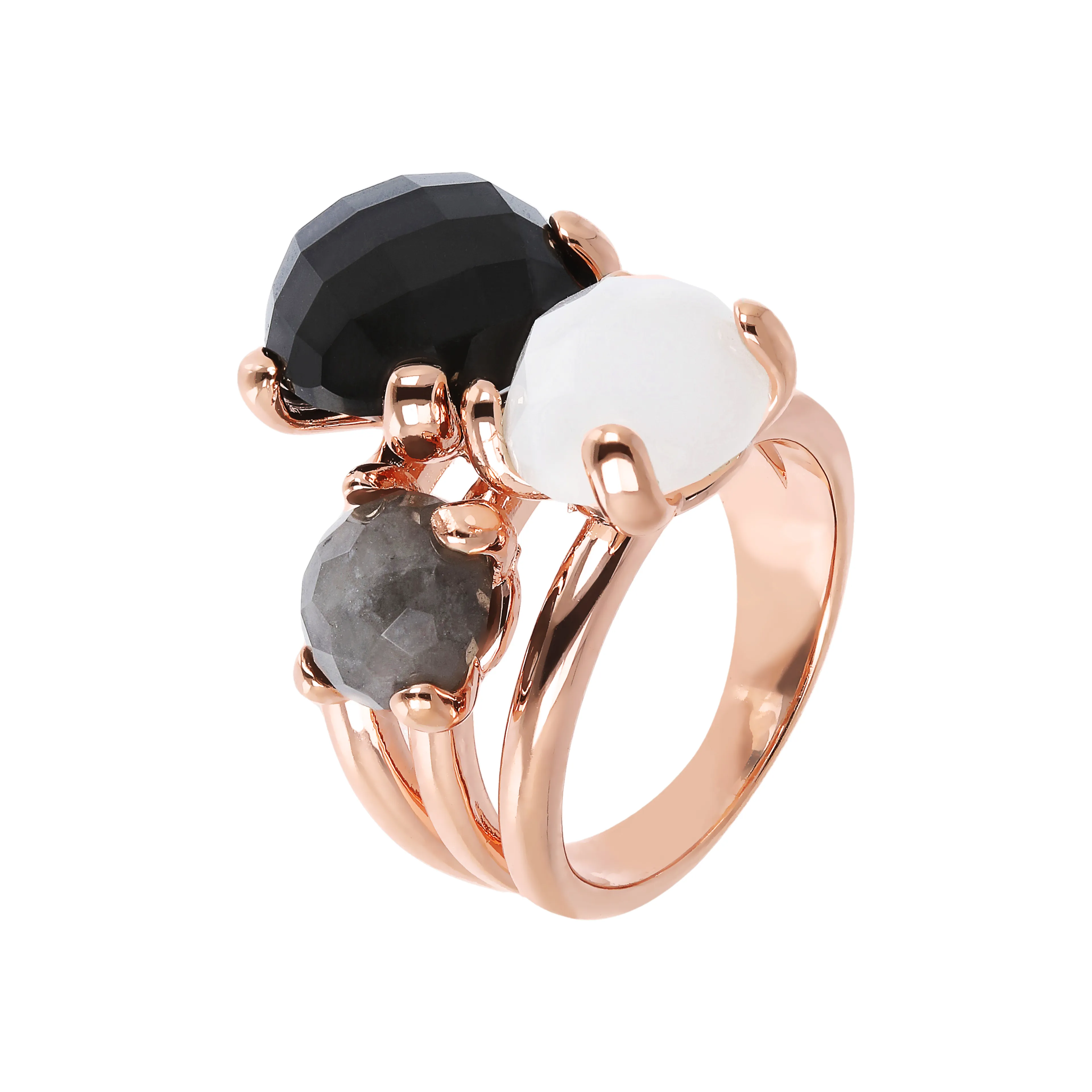 Женское кольцо из бронзы Bronzallure Felicia с агатом, кварцем и ониксом