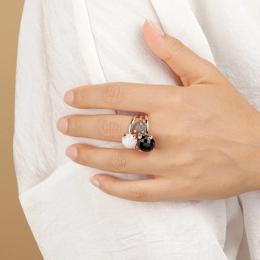 Женское кольцо из бронзы Bronzallure Felicia с агатом, кварцем и ониксом