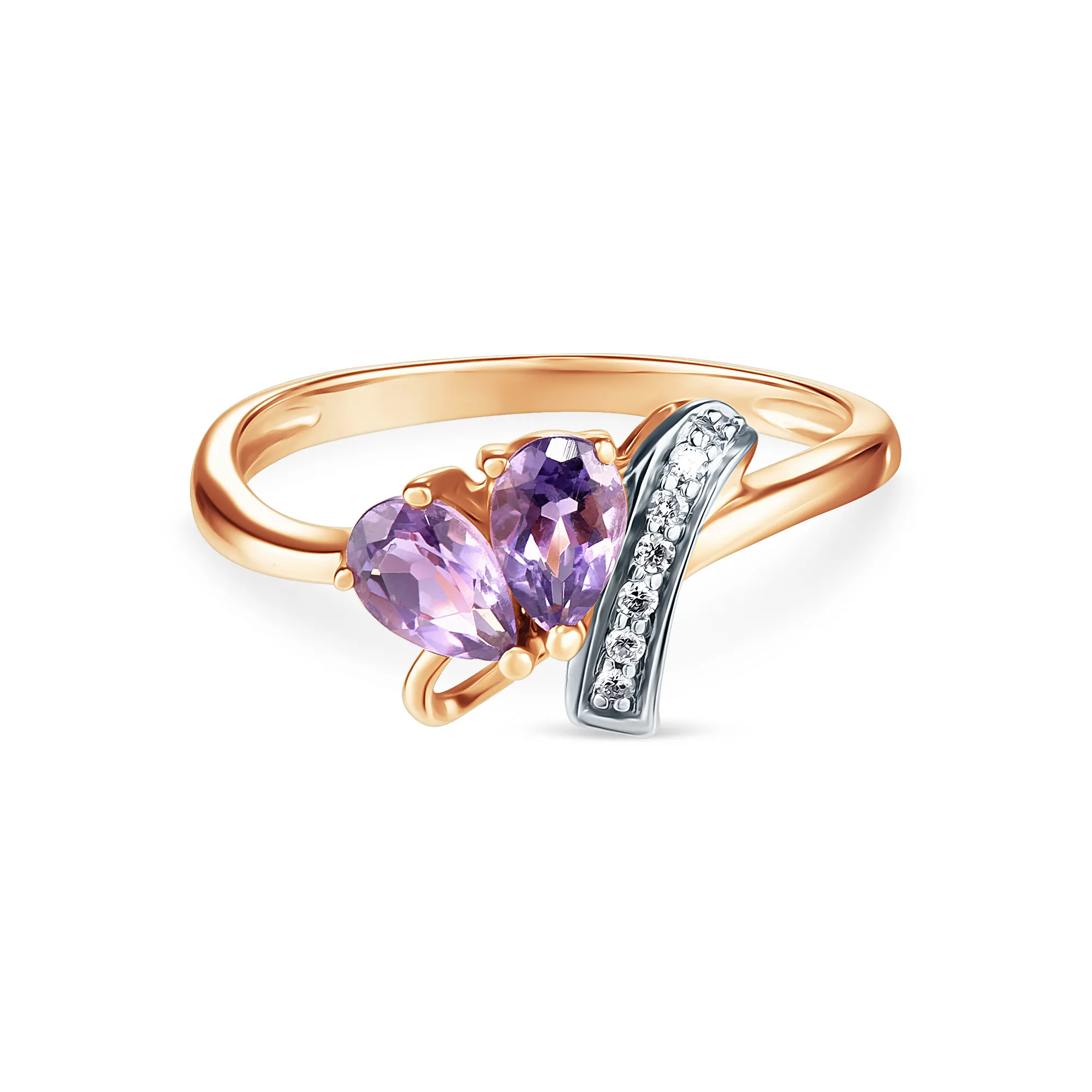 Женское кольцо из золота с аметистом и бриллиантом