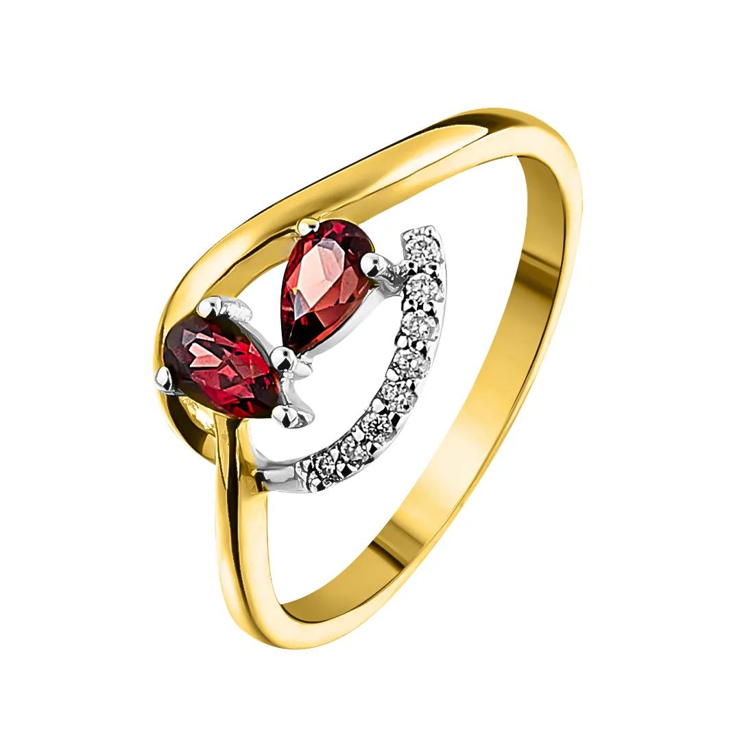 Женское кольцо из золота с бриллиантом и гранатом