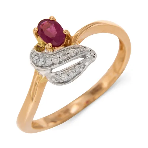 Женское кольцо из золота с бриллиантом и рубином