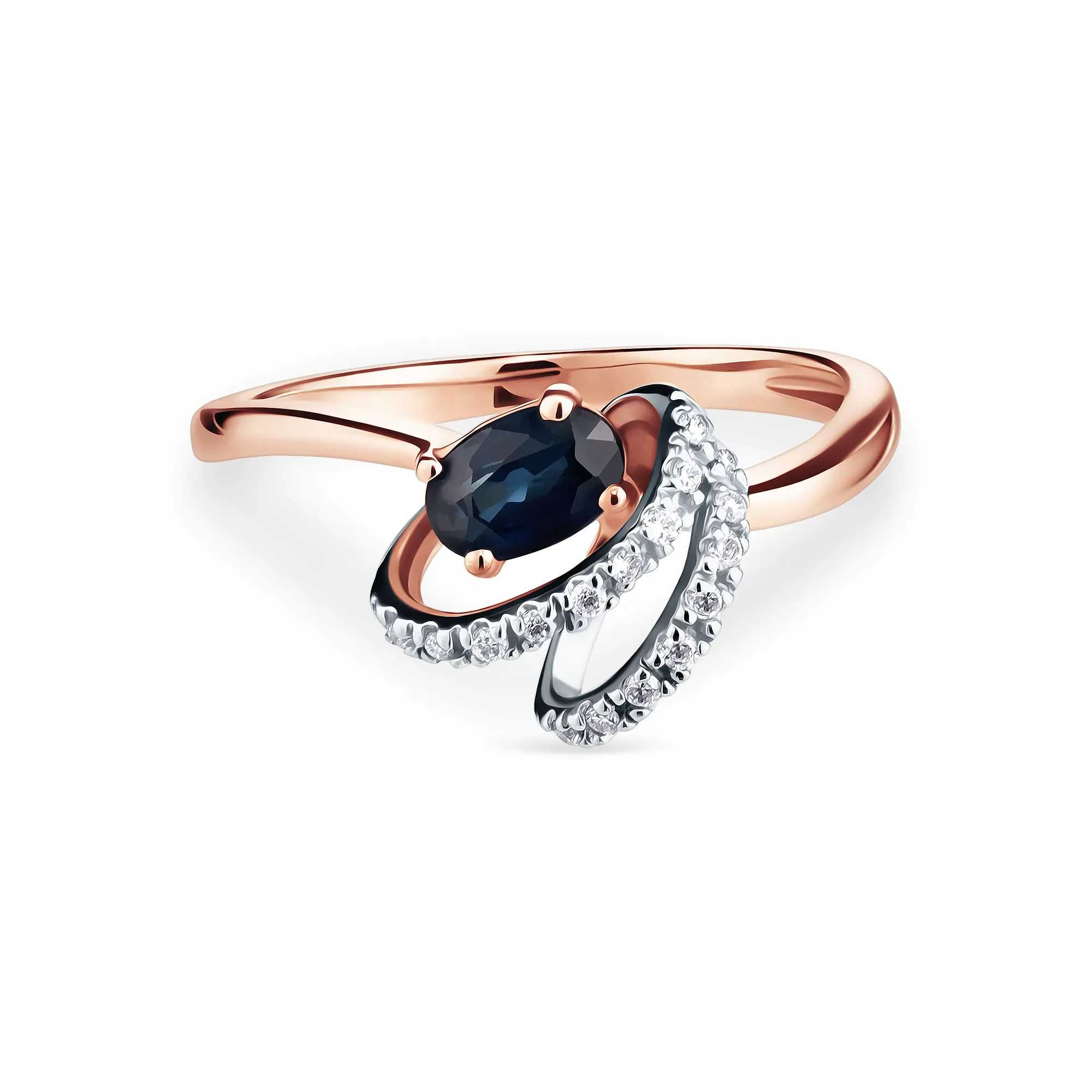 Женское кольцо из золота с бриллиантом и сапфиром