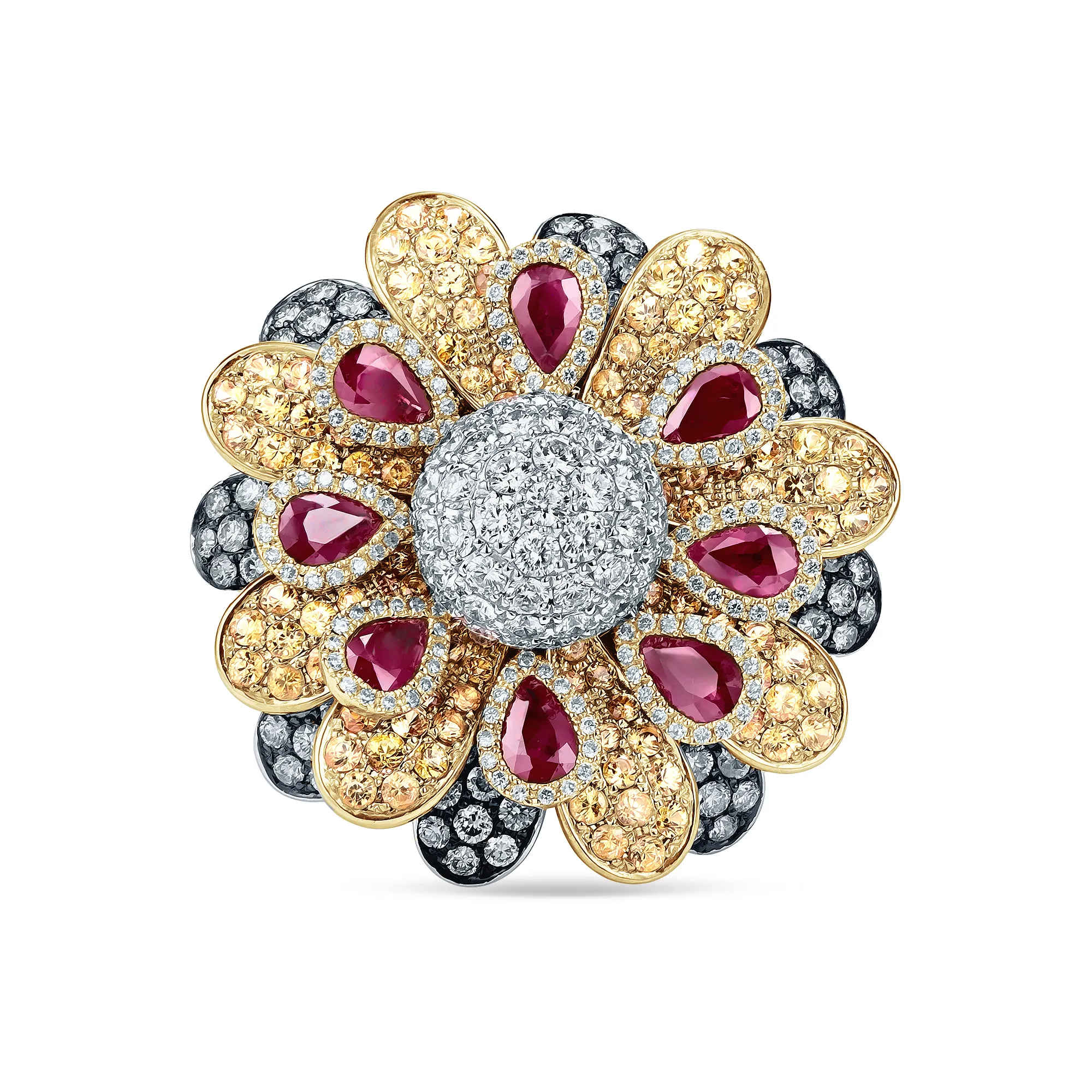 Кольцо из золота с бриллиантом, рубином и сапфиром