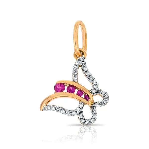 Женская подвеска из золота с бриллиантом и рубином