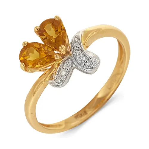 Женское кольцо из золота с бриллиантом и цитрином