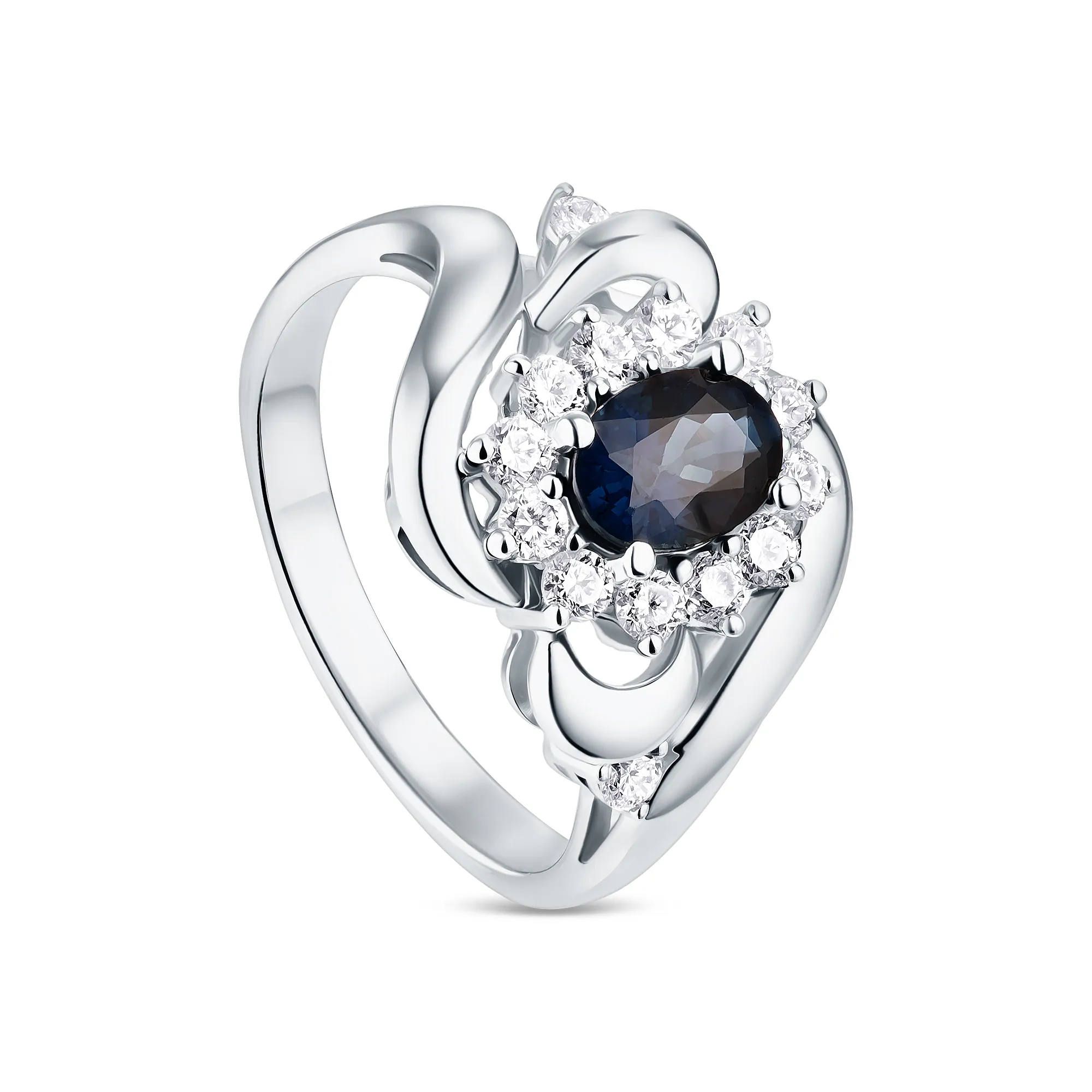 Женское кольцо из золота с бриллиантом и сапфиром