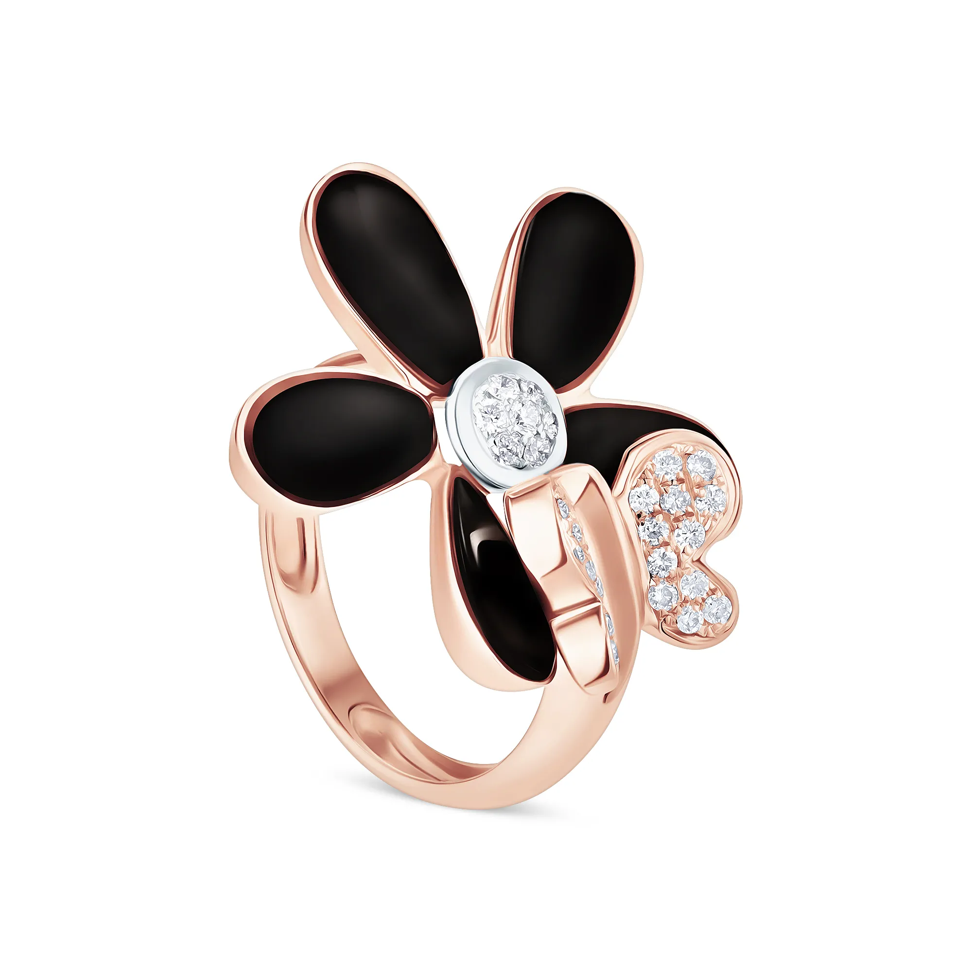 Женское кольцо из золота с бриллиантом и ониксом