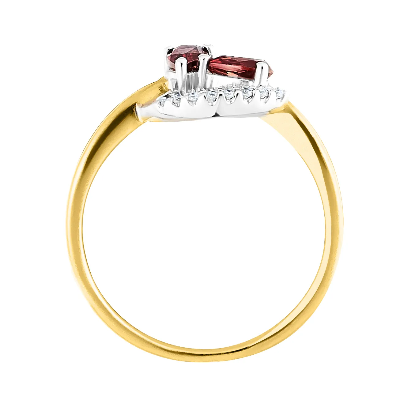 Женское кольцо из золота с бриллиантом и гранатом