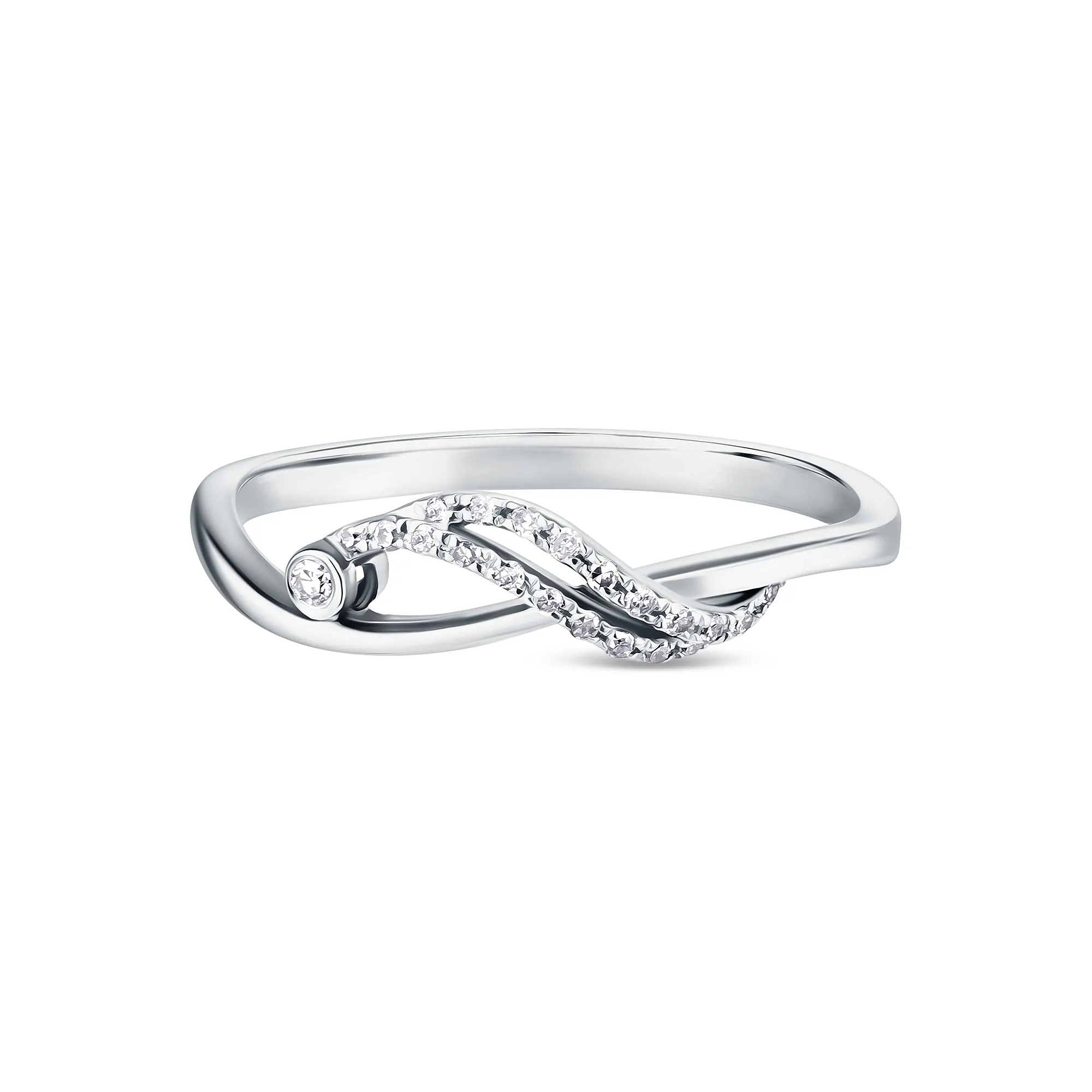 Женское кольцо из белого золота 585 пробы с бриллиантами крйглой огранки 0,07 карат 17 размера