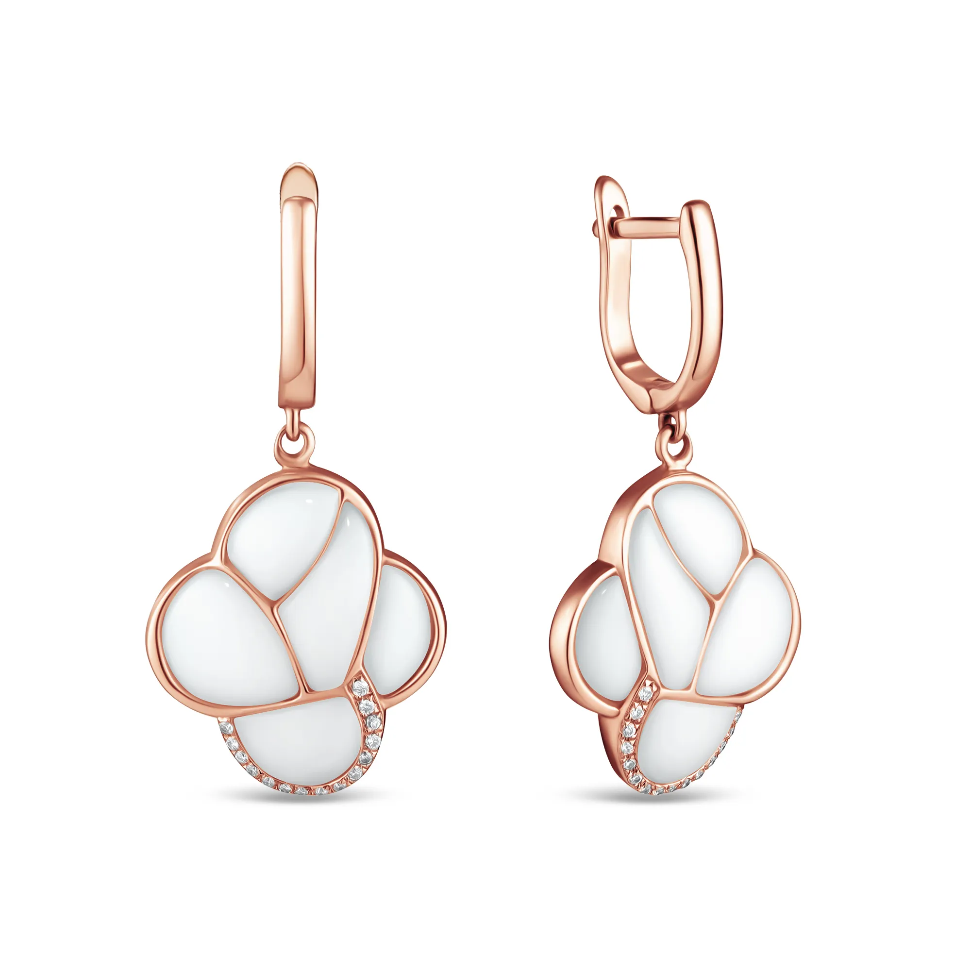 Женские серьги из красного золота 585 пробы с агатом и бриллиантами