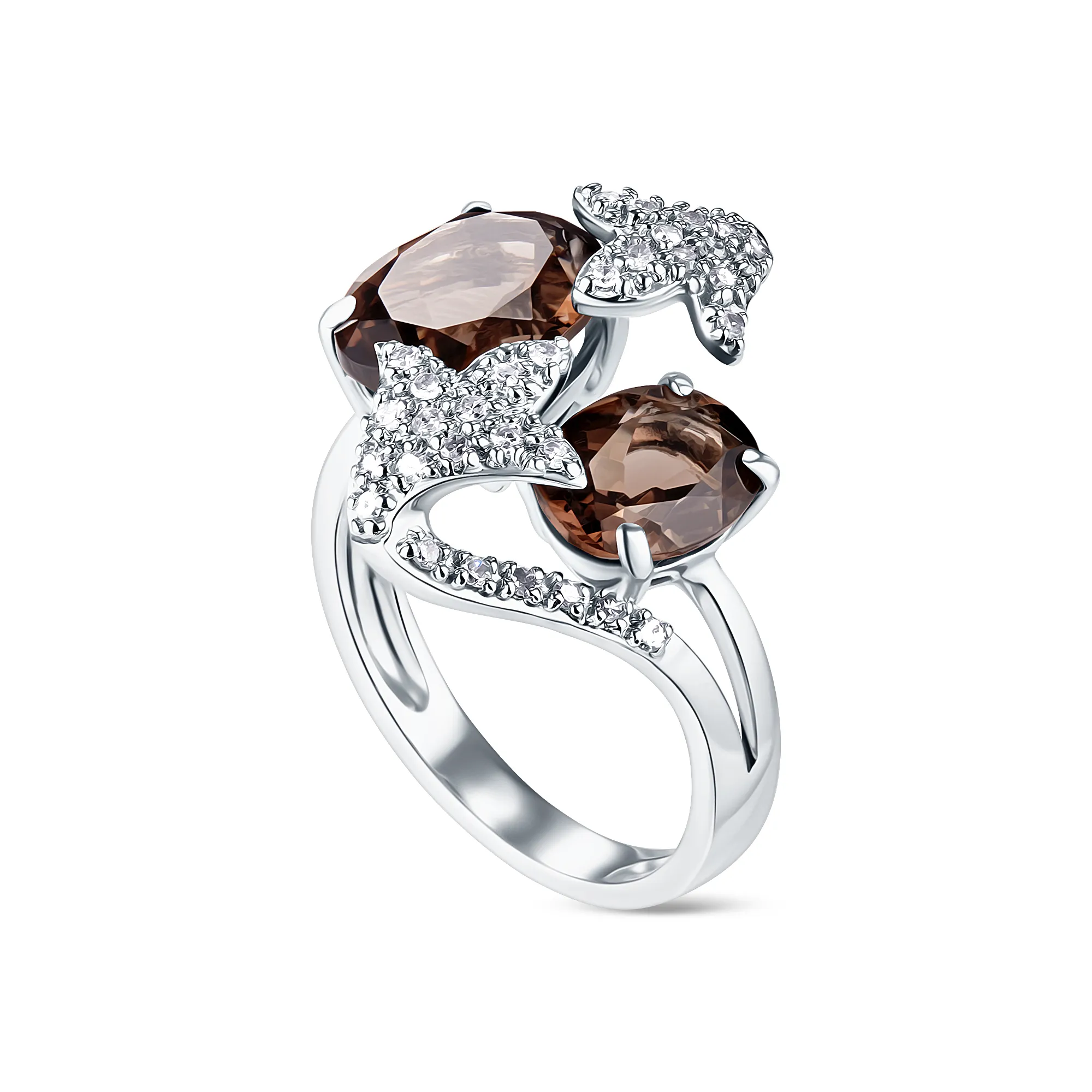 Женское кольцо из золота с бриллиантом и раух-топаз