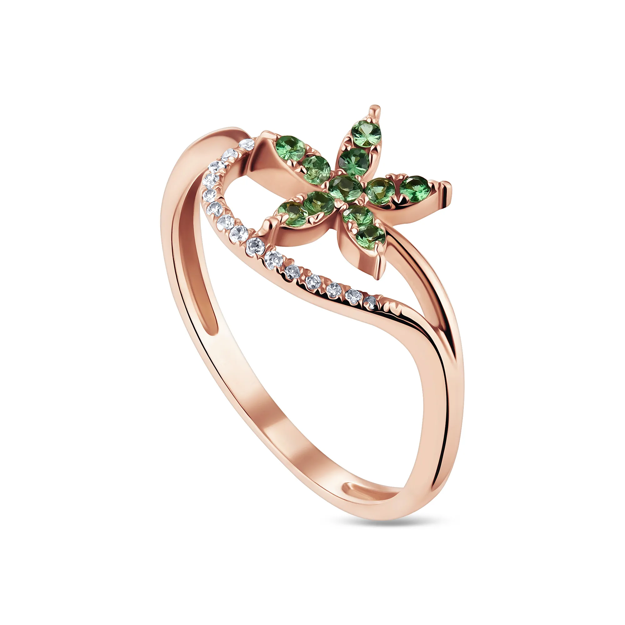 Женское кольцо из золота с бриллиантом и тсаворитом