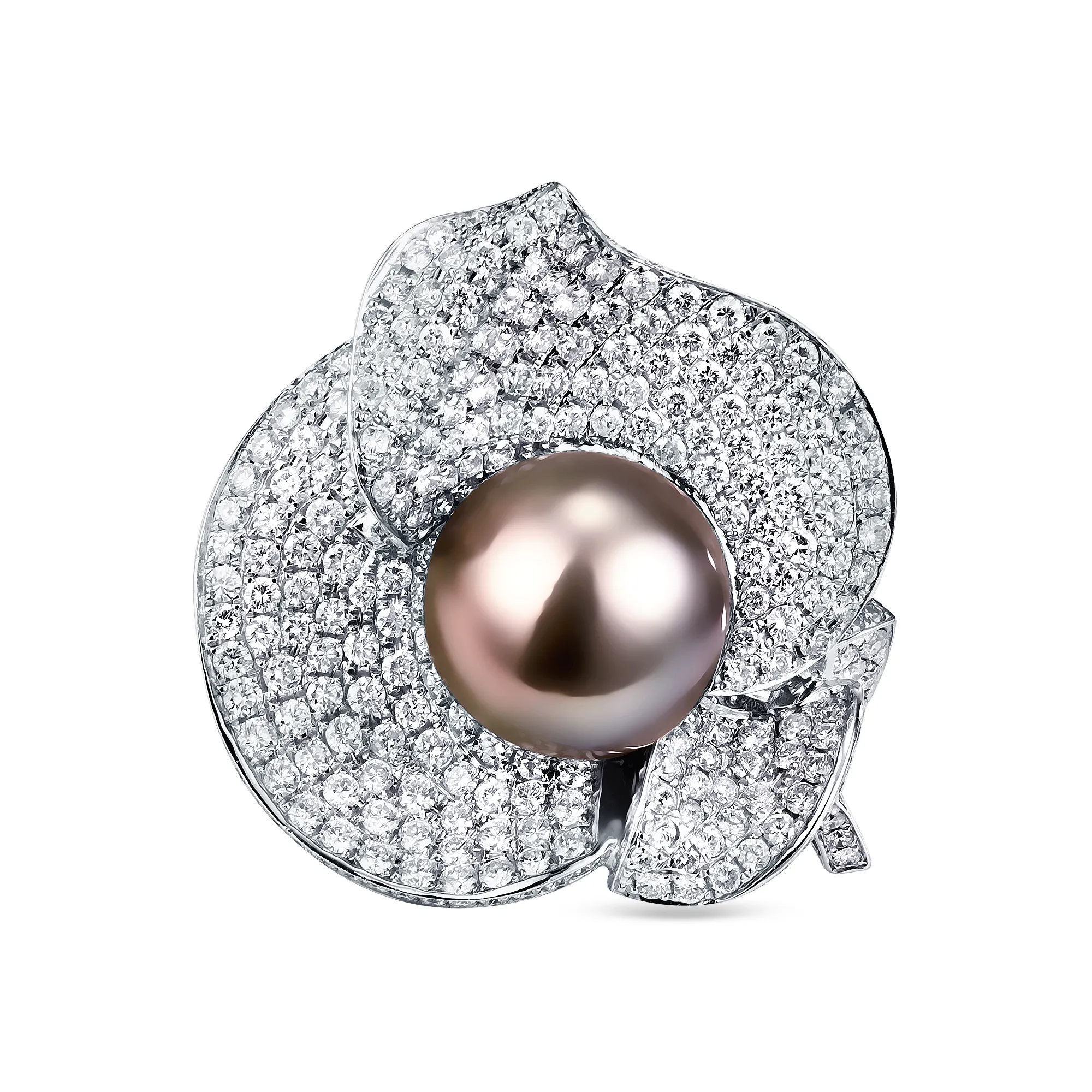 Женское кольцо из золота с бриллиантом и жемчугом