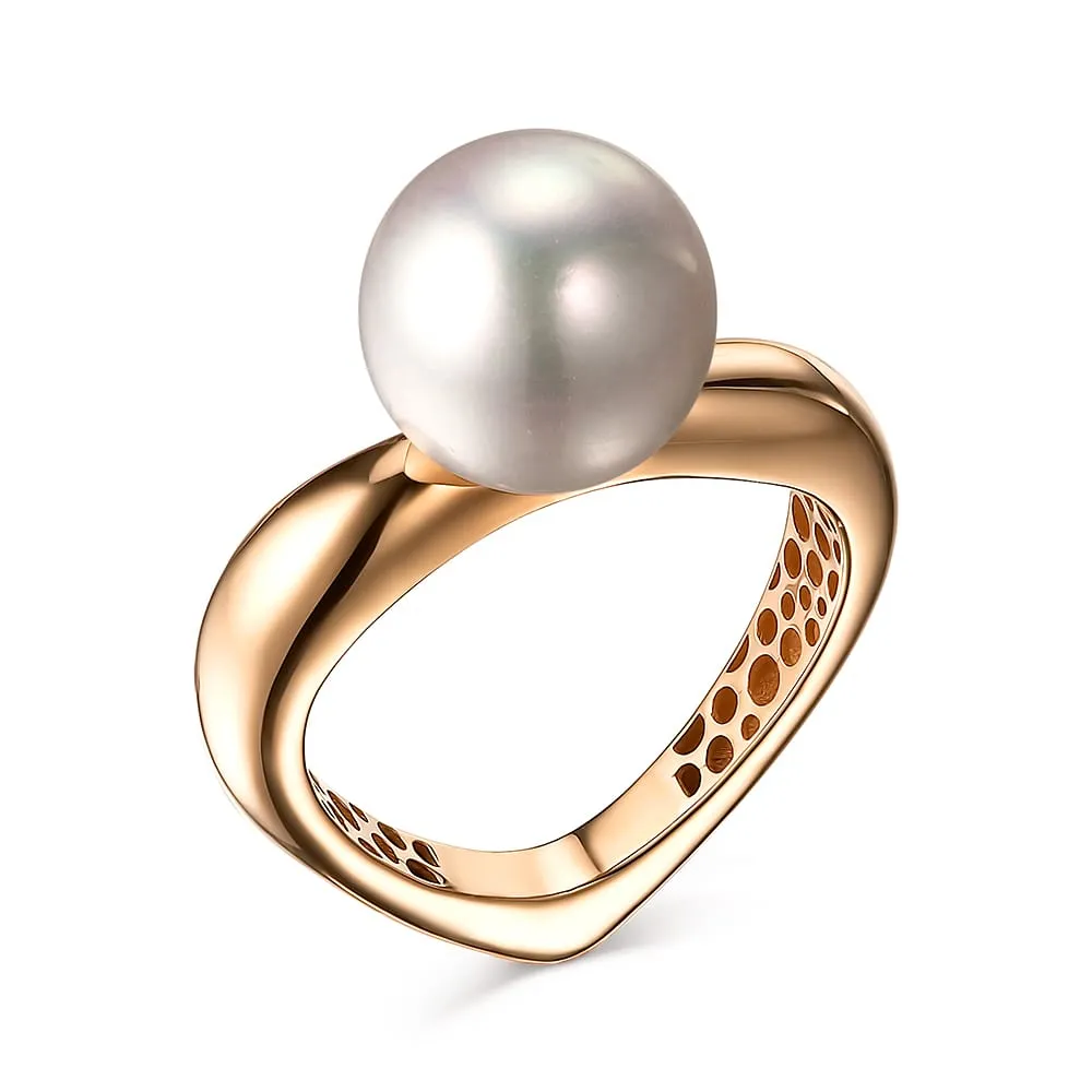 Женское кольцо из золота с бриллиантом и жемчугом эдисон культивир