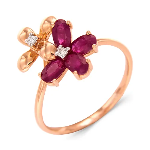 Женское кольцо из золота с бриллиантом и рубином