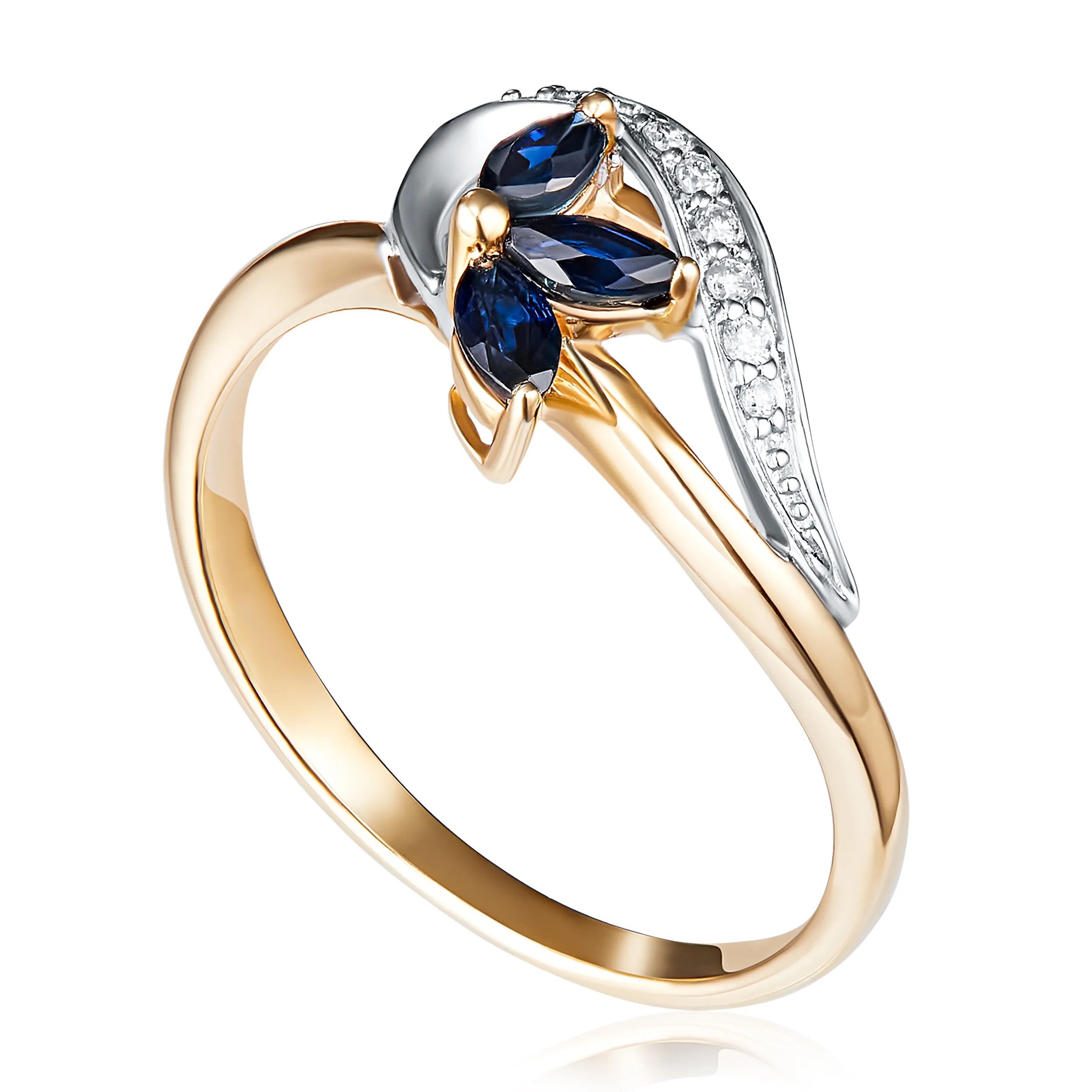 Женское кольцо из золота с бриллиантом и сапфиром