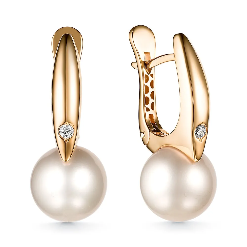 Женские серьги из золота с бриллиантом и жемчугом эдисон культивир