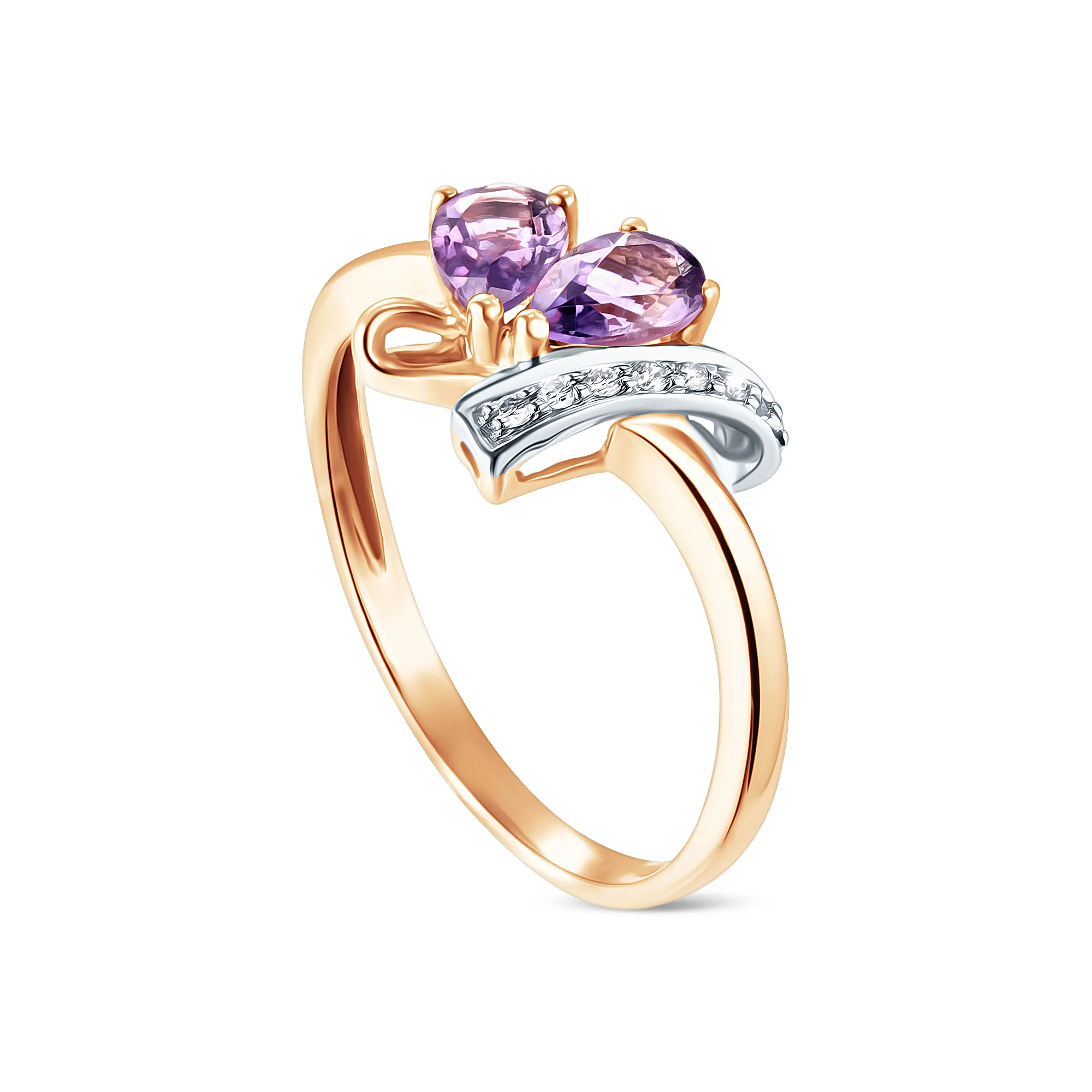 Женское кольцо из золота с аметистом и бриллиантом