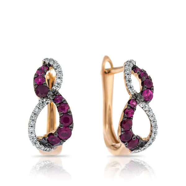 Женские серьги из золота с бриллиантом и рубином