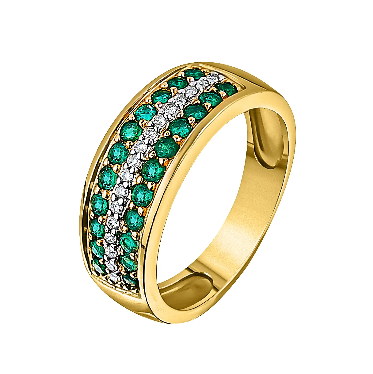 Женское кольцо из золота с бриллиантом и изумрудом