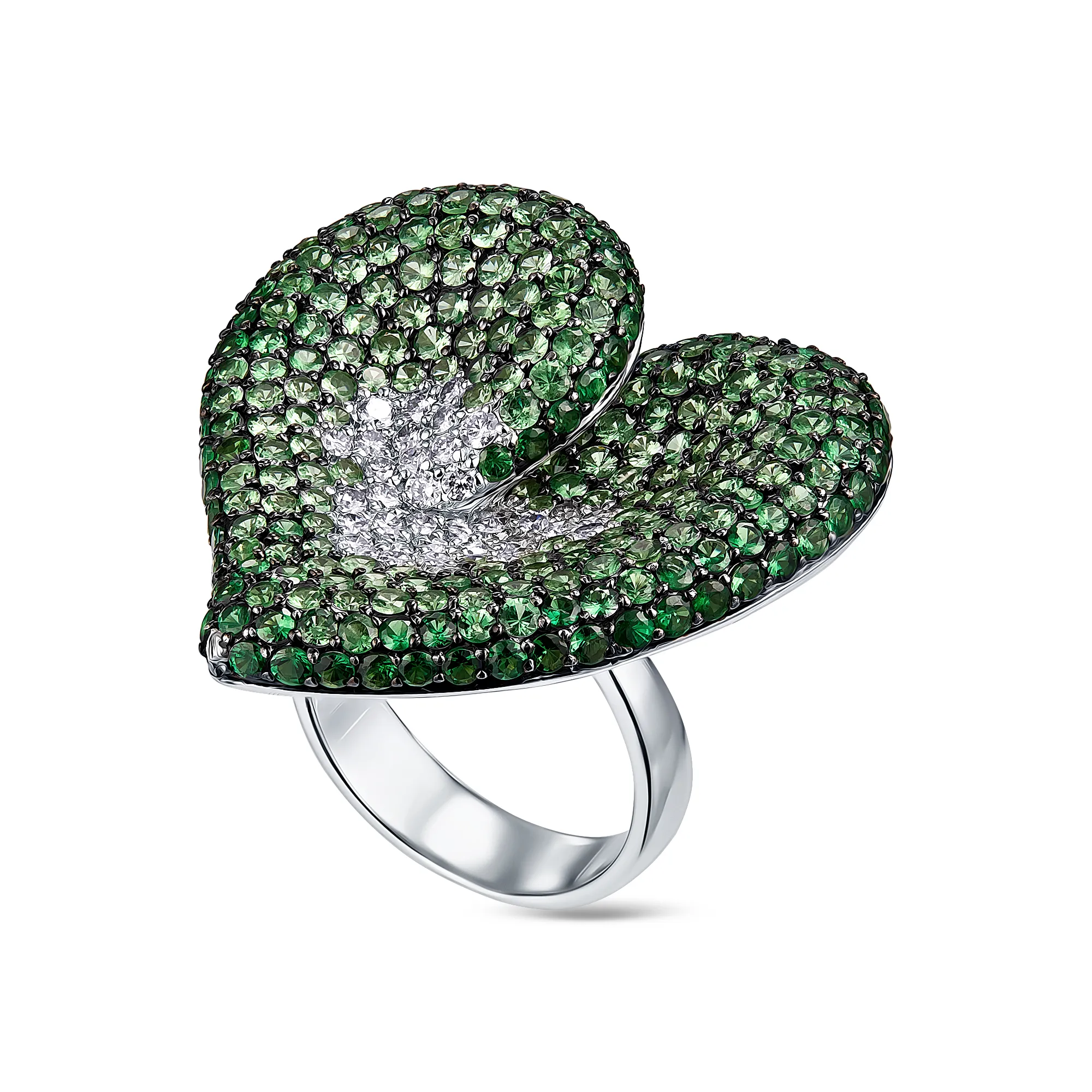 Женское кольцо из золота с бриллиантом и гранатом