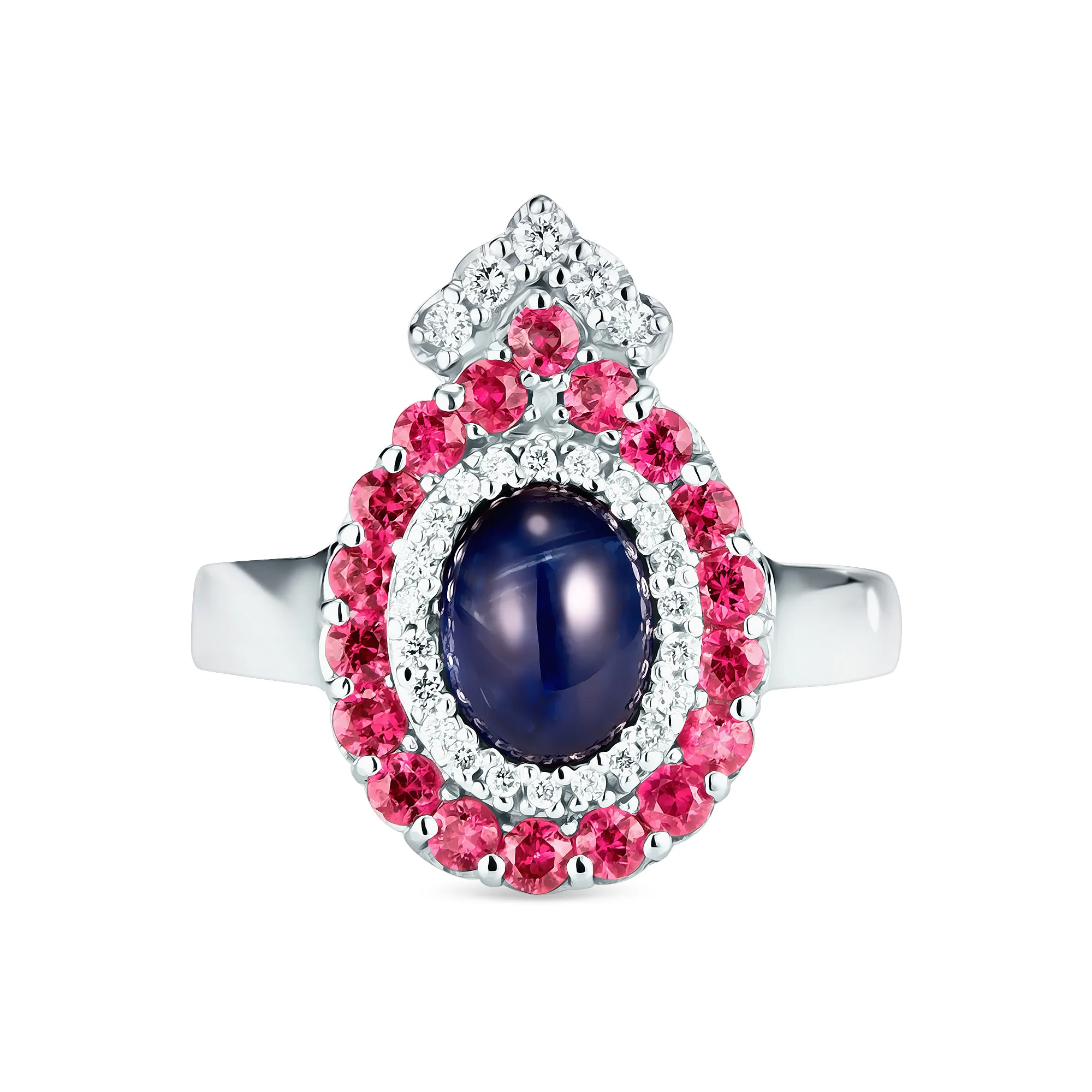 Женское кольцо из золота с бриллиантом, рубином и сапфиром