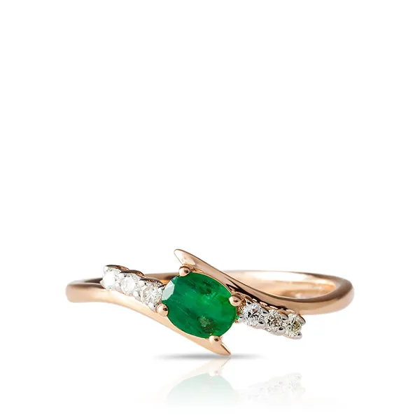 Женское кольцо из золота с бриллиантом и изумрудом