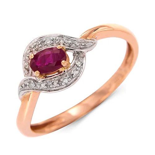 Женское кольцо из золота с бриллиантом и рубином