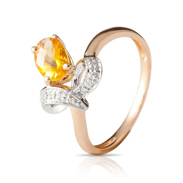 Женское кольцо из золота с бриллиантом и цитрином