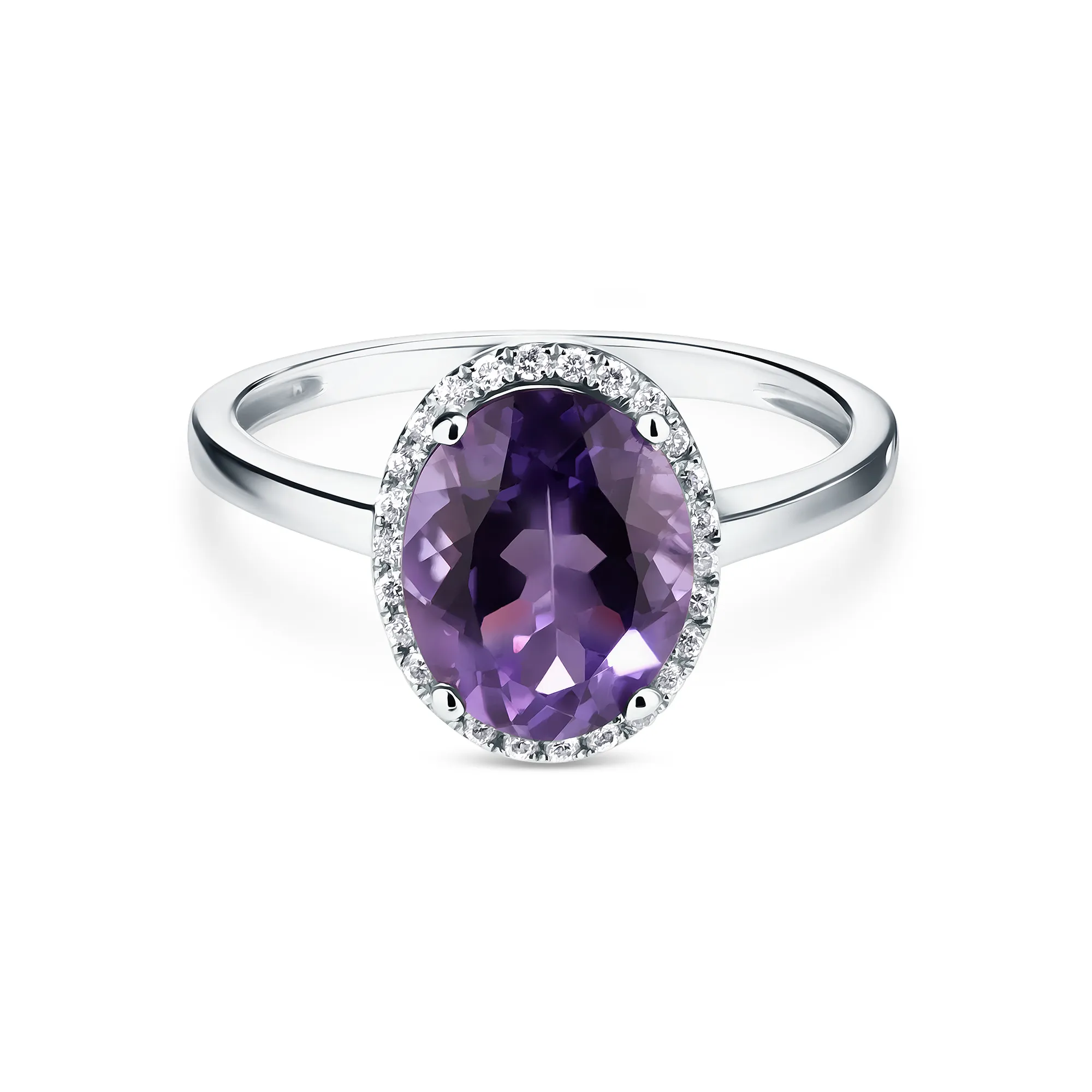 Женское кольцо из золота с аметистом и бриллиантом