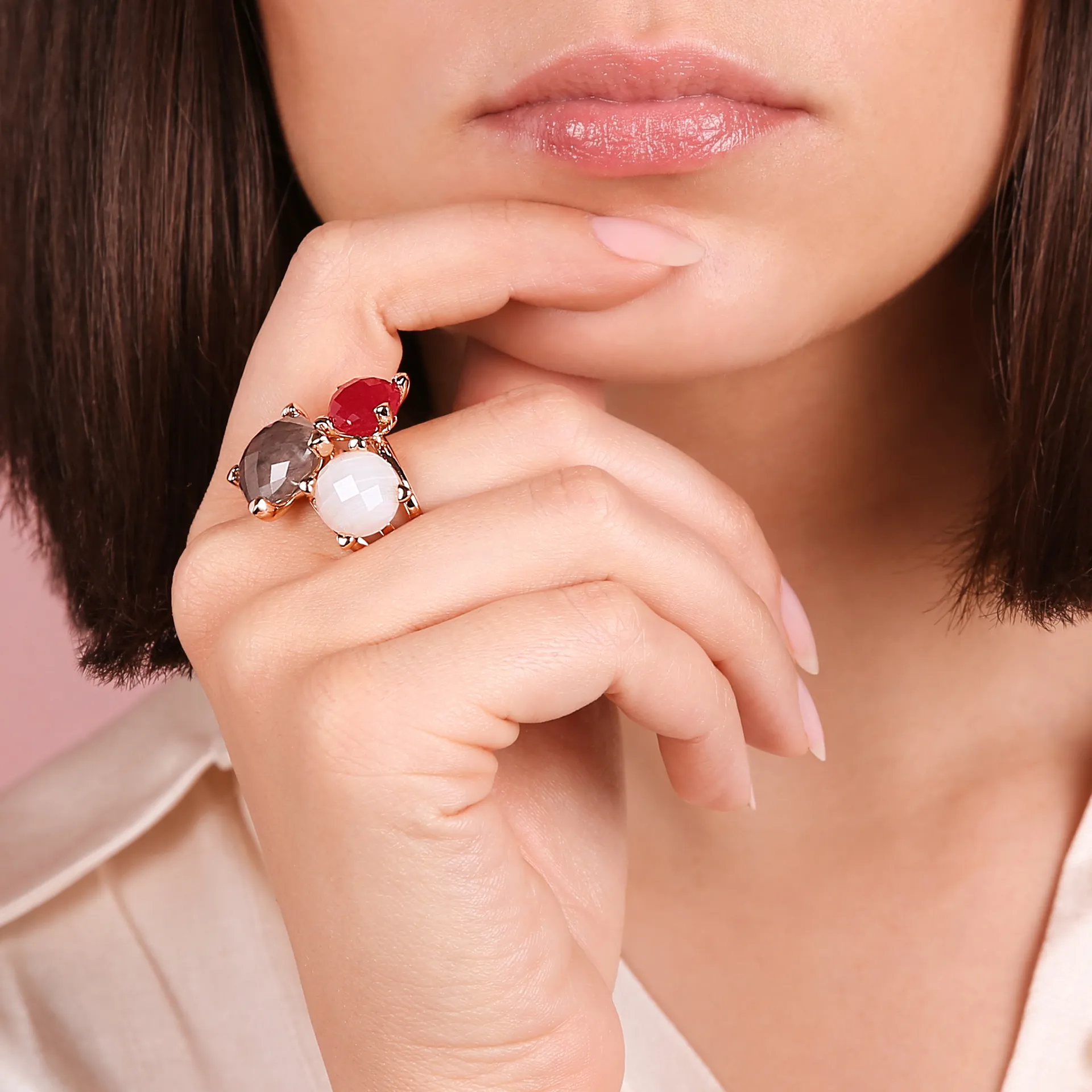 Женское кольцо из бронзы Bronzallure Felicia с агатом, кварцем и цирконием