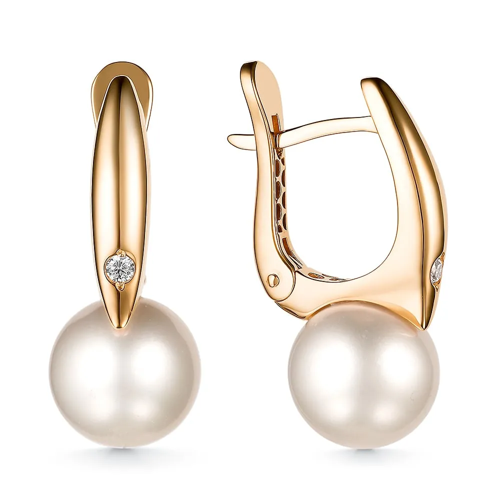 Женские серьги из золота с бриллиантом и жемчугом эдисон культивир