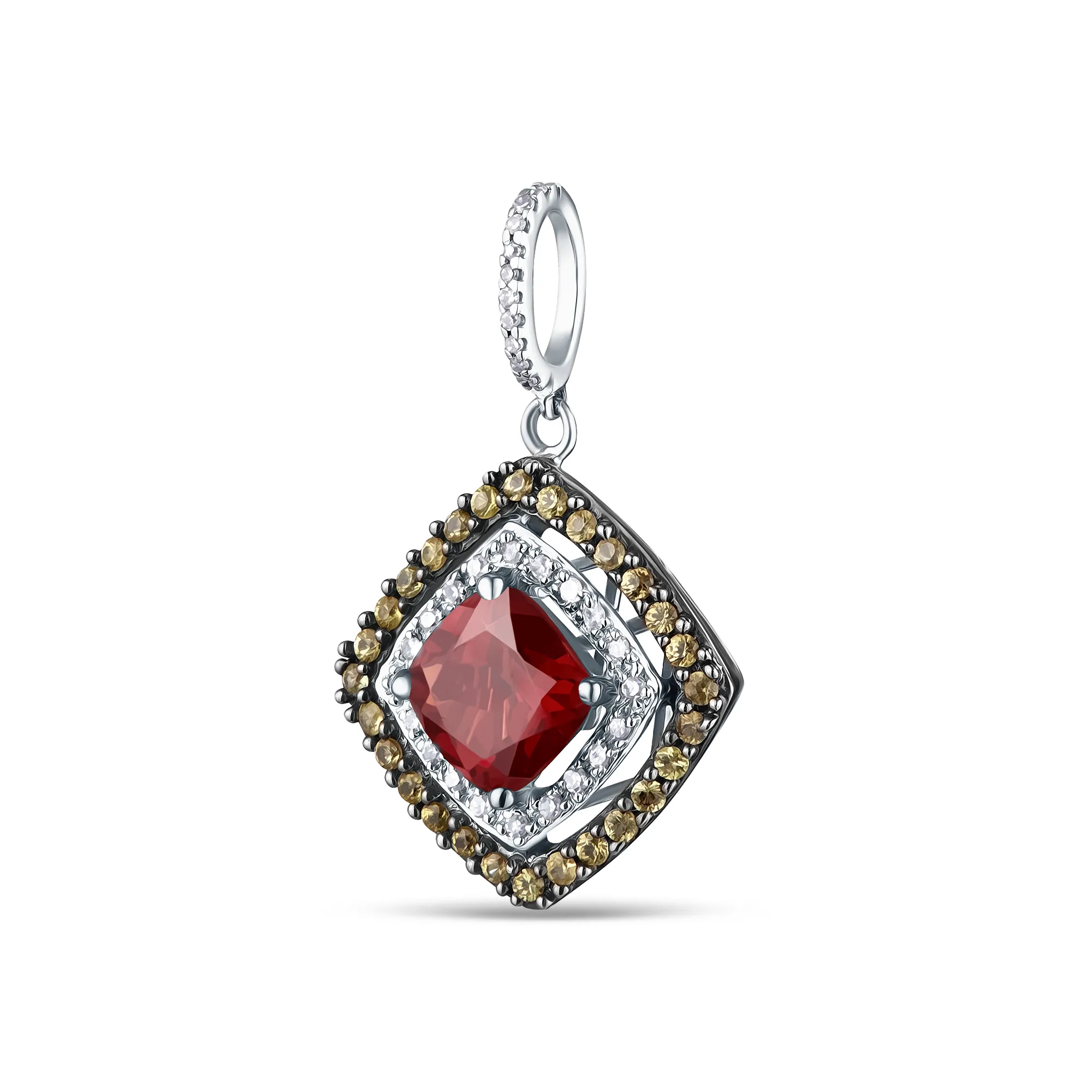 Подвеска из золота с бриллиантом, гранатом и сапфиром