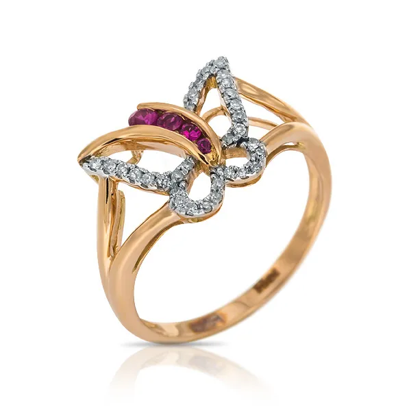 Женское кольцо из золота с бриллиантом и рубином
