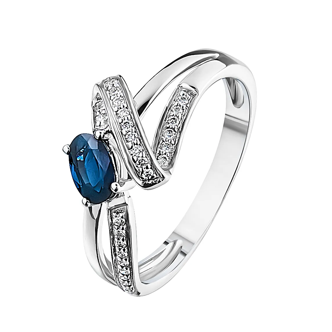 Женское кольцо из золота с бриллиантом и сапфиром