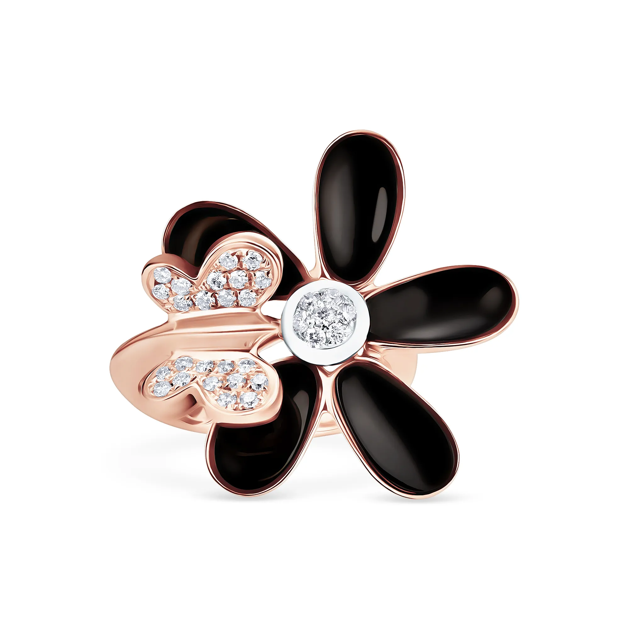 Женское кольцо из золота с бриллиантом и ониксом