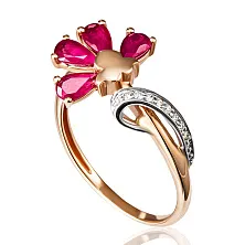 Женское кольцо из золота с бриллиантом и рубином по цене от 67 500 ₽