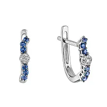 Серьги с английским замком из золота 585 пробы с бриллиантами 0,044 карата и сапфирами 0,188 карат
