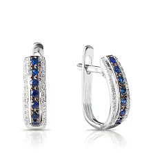 Женские серьги из белого золота 585 пробы с бриллиантами и сапфирами круглой огранки